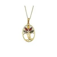 kiara jewellery collier avec pendentif ovale en forme d'arbre de vie entrelacé et ambre mixte plaqué or et argent sterling 925 sur chaîne italienne de 45,7 cm.
