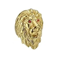 bobijoo jewelry - enorme lourd bague chevalière homme tête de lion voyageur acier inoxydable or yeux rouges rubis - 63 (10 us)