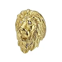 bobijoo jewelry - enorme lourd bague homme tête de lion voyageur acier inoxydable or yeux diamants - 66 (11 us)