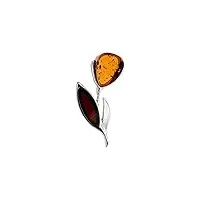 nature d'ambre - pendentif fleur en ambre cognac et couleur cerise, argent 925/1000 rhodié (31610524)