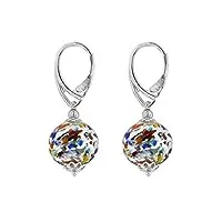 venetiaurum - boucles d'oreilles femme avec perles en verre originales de murano et argent 925 - fabriqué en italie certifié, argent sterling, verre de murano