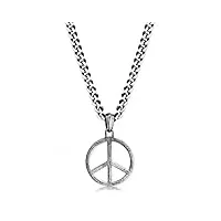 kuzzoi collier exclusif pour homme oxydé noirci avec pendentif peace (25 mm), style hippie, chaîne massive pour homme ou ami, chaîne gourmette en argent sterling 925, longueur 50 cm.