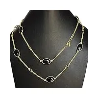 beau collier en pierre précieuse onyx noire, argent sterling 925, plaqué or jaune, bijoux pour femme fsj-4266