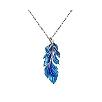 s925 silver lady collier cz cristal plume pendentif colliers pour femmes de noël de fiançailles de mariage cadeau collier en argent (bleu-net735)