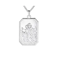 fj collier saint christophe pour homme femme argent sterling 925 pendentif saint christophe collier st christopher avec chaîne de 24" carré