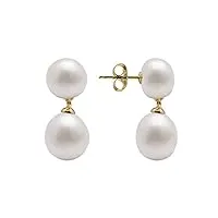 kyoto pearl boucles d'oreilles double clous en perles d'eau douce de 6 à 8 mm avec plaquage or 18 carats sur argent sterling 925, bijoux de mariage et d'occasion spéciale, blanc