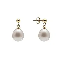 kyoto pearl boucles d'oreilles pendantes avec perle d'eau douce et bille en argent sterling plaqué or 18 carats, bijoux de mariage et d'occasion spéciale, blanc