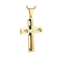 yl collier croix en acier inoxydable avec 18 carats or plaqué jésus pendentif jésus christ pour les hommes, chaîne de boîte ronde 60 cm