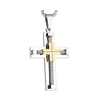 yl collier croix en acier inoxydable avec or 18 carats et or blanc plaqué jésus pendentif jésus christ pour les hommes, chaîne de boîte ronde 60 cm
