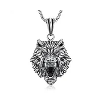 bobijoo jewelry - pendentif collier homme tête de loup acier inoxydable 316l massif plein argent noir chaîne
