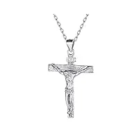 collier croix argent femme homme,pendentif crucifix inri jésus christ religieux protection,bijoux religion porte bonheur cadeau amulette pour enfant fille