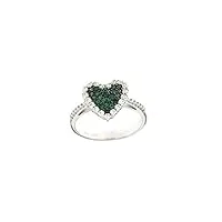bague en or blanc 18 carats 750/1000 avec centre en forme de cœur en zircons blancs et pierres vertes pour femme, taille 58