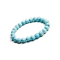 duovekt bracelet élastique en larimar bleu naturel de 7 mm pour femme avec perles rondes en cristal, 7 mm, cristal, pierre précieuse naturelle larimar, 7 mm, cristal, larimar naturel