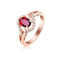 daesar bague or rose 18k, bague fiançailles femme 0.55ct bague rubis rouge ovale avec diamant blanc anneau fiancaille or rose bague taille 47.5