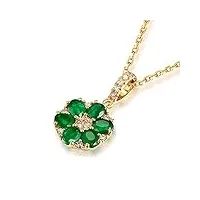 daesar collier or 18 carats, colliers femme 0.95ct emeraude diamant fleur rond vert ovale pendentif collier or rose
