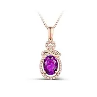 daesar collier or rose 18k, collier 18 carats or femme 0.91ct diamant goutte fleur violet amethyste ovale collier pendentif or rose