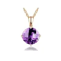 daesar collier or 18 carats, collier femme mariage 4.95ct amethyste violet rond diamant pendentif collier or rose