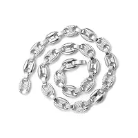 halukakah chaîne graine de café homme,chaîne argent,collier et bracelet,plaqué or réal or blanc,iced out avec diamants,75cm,avec coffret cadeau gratuit