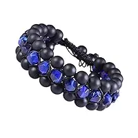 mookaitedecor agate noir bracelet en pierre semi précieuse naturelle,lithothérapie bracelet perles protection réglable fait main