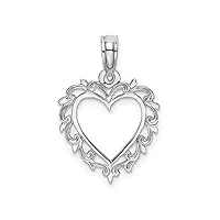 collier avec pendentif en forme de cœur en or blanc 14 carats avec bordure en dentelle, métal