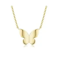 collier femme or jaune 14 carats 585/1000 avec papillon pendentif et chaîne bijoux minimaliste pour femme filles - chaîne ajustable: 40 + 5 cm
