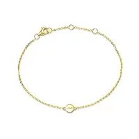 bracelet femme en or jaune solide 14 carats 585/1000 en forme de disque cadeau bijoux minimaliste pour femmes filles - chaîne longueur 15 + 3 cm