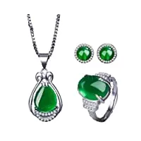 zhibo2 parure de bijoux en argent 925 avec pendentif en agate verte