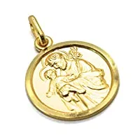 pendentif médaille saint jeune et jésus, diamètre 1,7 cm, or jaune 750 18 k, solide, très détaillé.