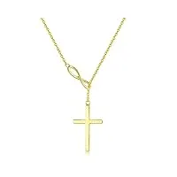 collier croix femme en argent 925/1000 plaqué or jaune chretienne religieux infini pendentif et chaîne cadeau bijoux pour femme filles - chaîne ajustable: 40 + 5 cm