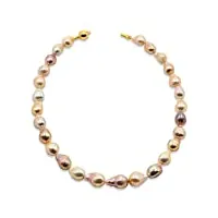 secret & you collier de perles semi-baroques de culture d'eau douce pour femmes multicolore naturel 42 cm de long perles baroques de 11-13 mm avec paillettes métalliques et nœud entre chaque perle