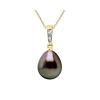 pearls & colors - pendentif diamant 0.010 cts véritable perle de culture de tahiti poire 9-10 mm - qualité aaa+ - disponible en or jaune et or blanc - chaine offerte - bijou femme