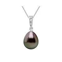 pearls & colors - pendentif diamant 0.010 cts - véritable perle de culture de tahiti poire 9-10 mm - qualité aaa+ - disponible en or jaune et or blanc - chaine offerte - bijou femme