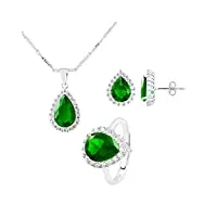 essens - parure - joaillerie prestige - emerald color - emeraude de synthèse, oxyde et argent massif 925 millièmes - bijou femme