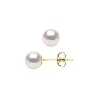 pearls & colors - boucles d'oreilles véritables perles de culture akoya rondes - origine japon certifiée - qualité aa+ - or jaune 750 millièmes (18 carats) - système poussette - bijou femme
