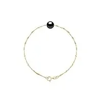 pearls & colors - bracelet chaîne véritable perle de culture d'eau douce ronde 8-9 mm - qualité aaa+ - colori black tahiti - disponible en or jaune et or blanc - bijou femme