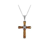 kiara jewellery collier avec pendentif en forme de croix en argent sterling 925 oxydé et ambre marron sur chaîne en argent sterling de 45,7 cm., argent sterling, ambre
