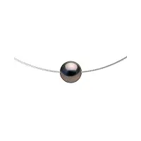 pearls & colors - collier véritable perle de culture de tahiti ronde 9-10 mm - qualité a+ - câble omega argent 925 - bijou femme