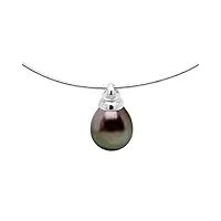 pearls & colors - collier omega véritable perle de culture de tahiti poire 9-10 mm - qualité a+ - argent 925 - bijou femme