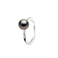 pearls & colors - bague véritable perle de culture de tahiti ronde 8-9 mm - qualité aa+ - argent massif 925 millièmes - bijou femme