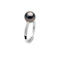 pearls & colors - bague joaillerie véritable perle de culture de tahiti ronde 8-9 mm - qualité a+ - argent 925 millièmes - taille ajustable - bijou femme