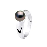 pearls & colors - bague jonc véritable perle de culture de tahiti ronde 8-9 mm - qualité a+ - argent 925 millièmes - bijou femme