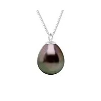 pearls & colors - collier véritable perle de culture de tahiti ovale 8-9 mm - qualité a + - argent 925 - bijou femme