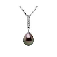 pearls & colors - collier joaillerie véritable perle de culture de tahiti poire 8-9 mm - qualité a+ - argent 925 - bijou femme