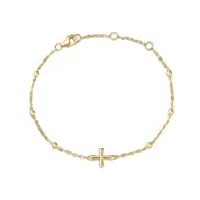 femme bracelet en or jaune solide 14ct 585/1000 avec croix charm bijoux pour femme filles - chaîne longueur 15 + 3 cm