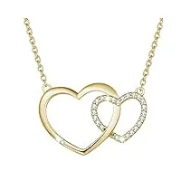 agvana collier en argent sterling 925 avec chaîne à double pendentif en forme de cœur zircone cubique cz plaqué or jaune cadeau de noël bijoux pour femmes filles.
