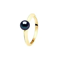 pearls & colors - bague véritable perle de culture d'eau douce ronde 6-7 mm - black tahiti - qualité aaa+ - or jaune - bijou femme