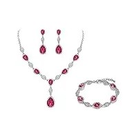 clearine parure femme chaîne goutte d'eau forme y bracelet collier boucles d'oreilles ensemble cristal autrichien strass fond d'argent rose