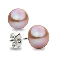 boucles d'oreilles en perles de culture d'eau douce forme de bouton couleur rose lavande secret & you - argent sterling 925 - disponible en 4 tailles de 8 mm à 11 mm