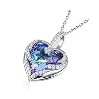 cryslove cadeau de fête des mères"coeur d'océan" collier femme pendentif cristal colliers femme, cristal bleu coeur collier maman