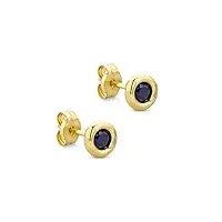 orovi bijoux femmes boucles d'oreilles rondes avec pierre précieuse saphir bleu clous d'oreilles en or jaune 9 carat / 375 or